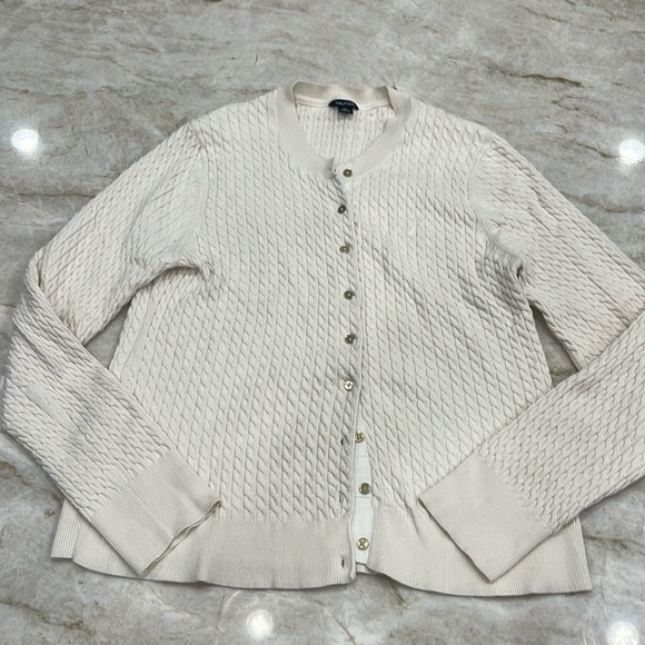 Nautica | 100% Cotton Cable Knit Cardigan | Ivory | Size Large - Picture 4 of 10